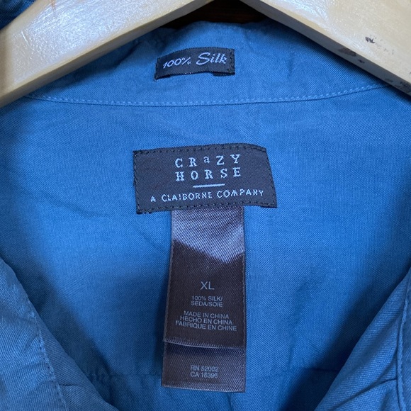 CRAZY HORSE Blue 100% Silk Short-Sleeve Button-Down Shirt Size XL - Picture 2 of 10